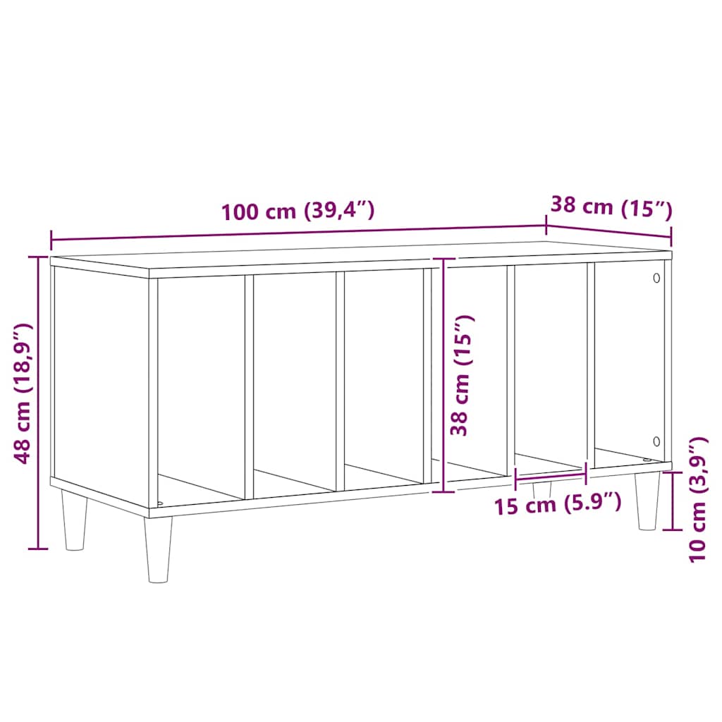 Mueble para discos de vinilo Roble Negro 100 x 38 x 48 cm