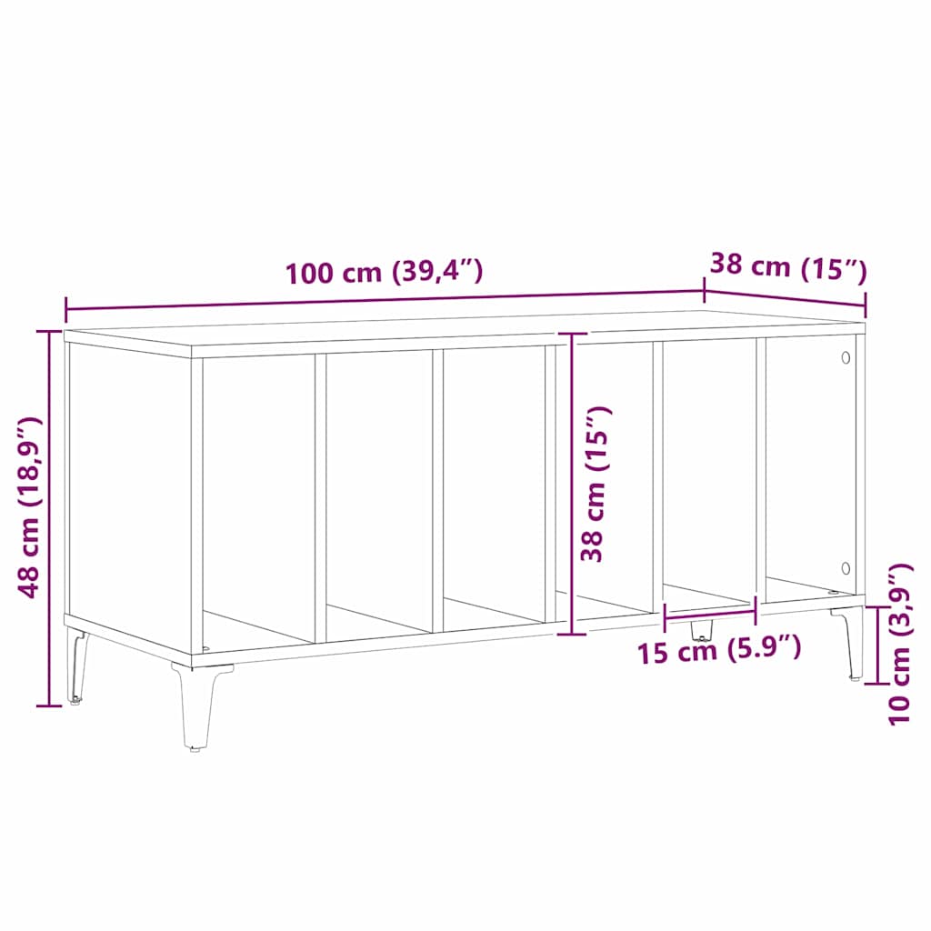 Mueble para discos de vinilo Roble Negro 100 x 38 x 48 cm