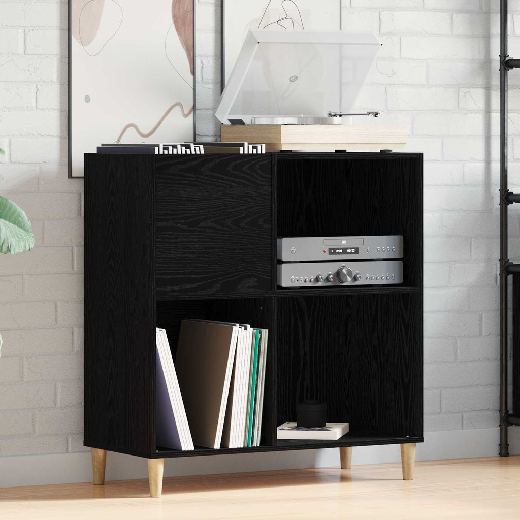 Black Oak Vinyl Record Storage Cabinet 84.5 x 38 x 89 cm