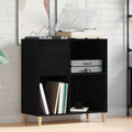 Black Oak Vinyl Record Storage Cabinet 84.5 x 38 x 89 cm