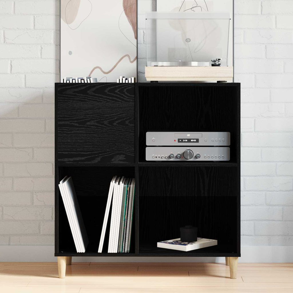 Black Oak Vinyl Record Storage Cabinet 84.5 x 38 x 89 cm