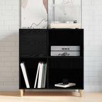 Black Oak Vinyl Record Storage Cabinet 84.5 x 38 x 89 cm