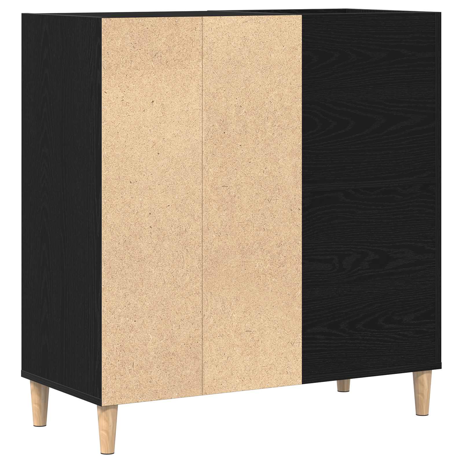 Black Oak Vinyl Record Storage Cabinet 84.5 x 38 x 89 cm