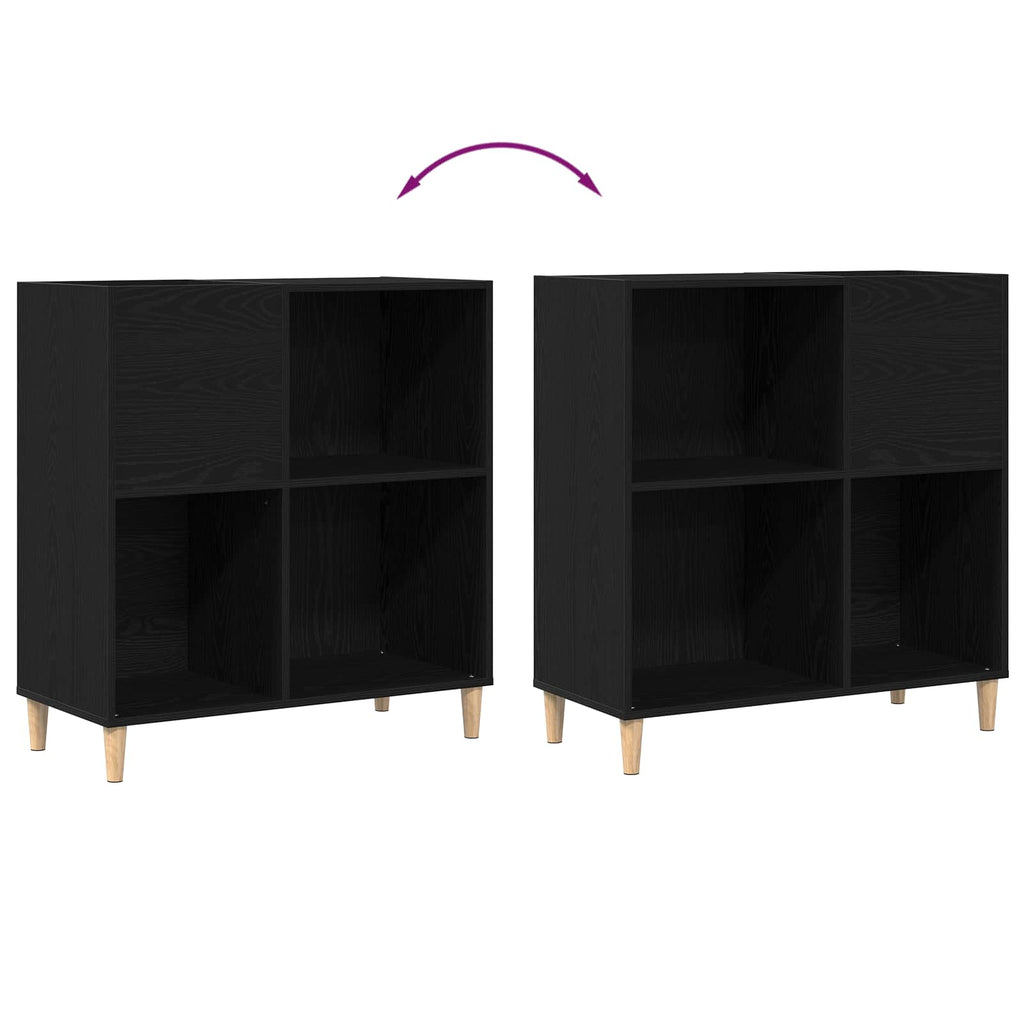 Black Oak Vinyl Record Storage Cabinet 84.5 x 38 x 89 cm
