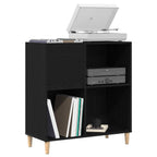 Black Oak Vinyl Record Storage Cabinet 84.5 x 38 x 89 cm