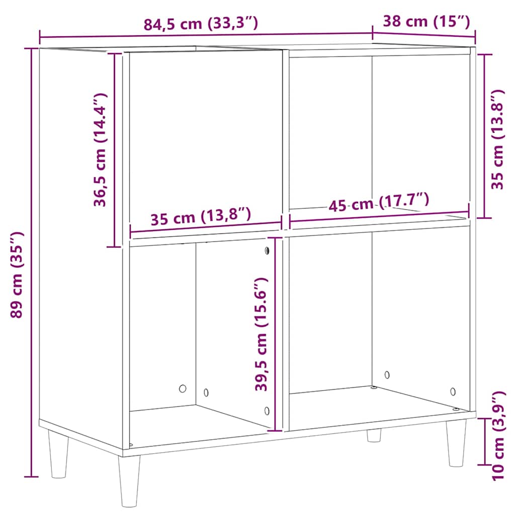 Black Oak Vinyl Record Storage Cabinet 84.5 x 38 x 89 cm