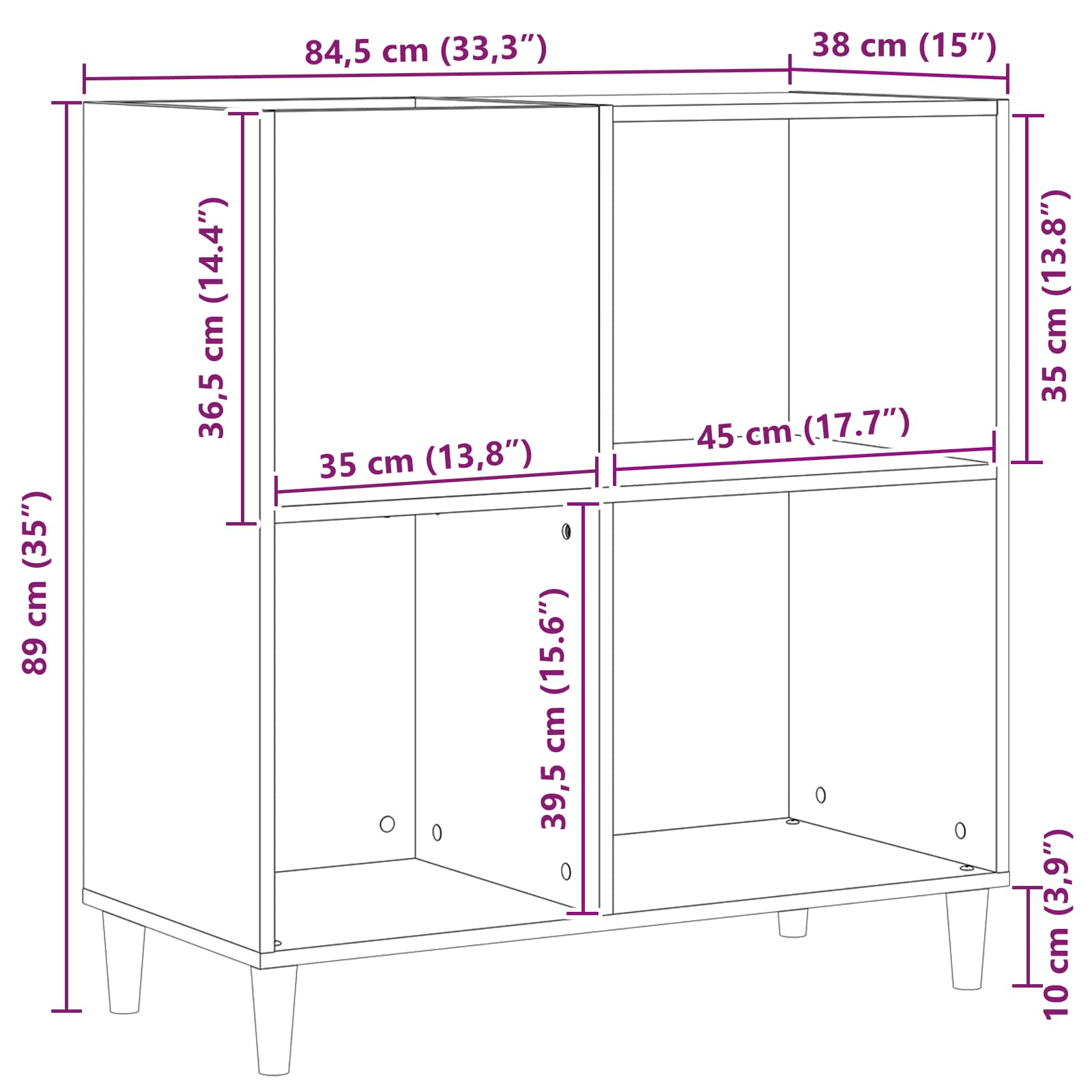 Black Oak Vinyl Record Storage Cabinet 84.5 x 38 x 89 cm