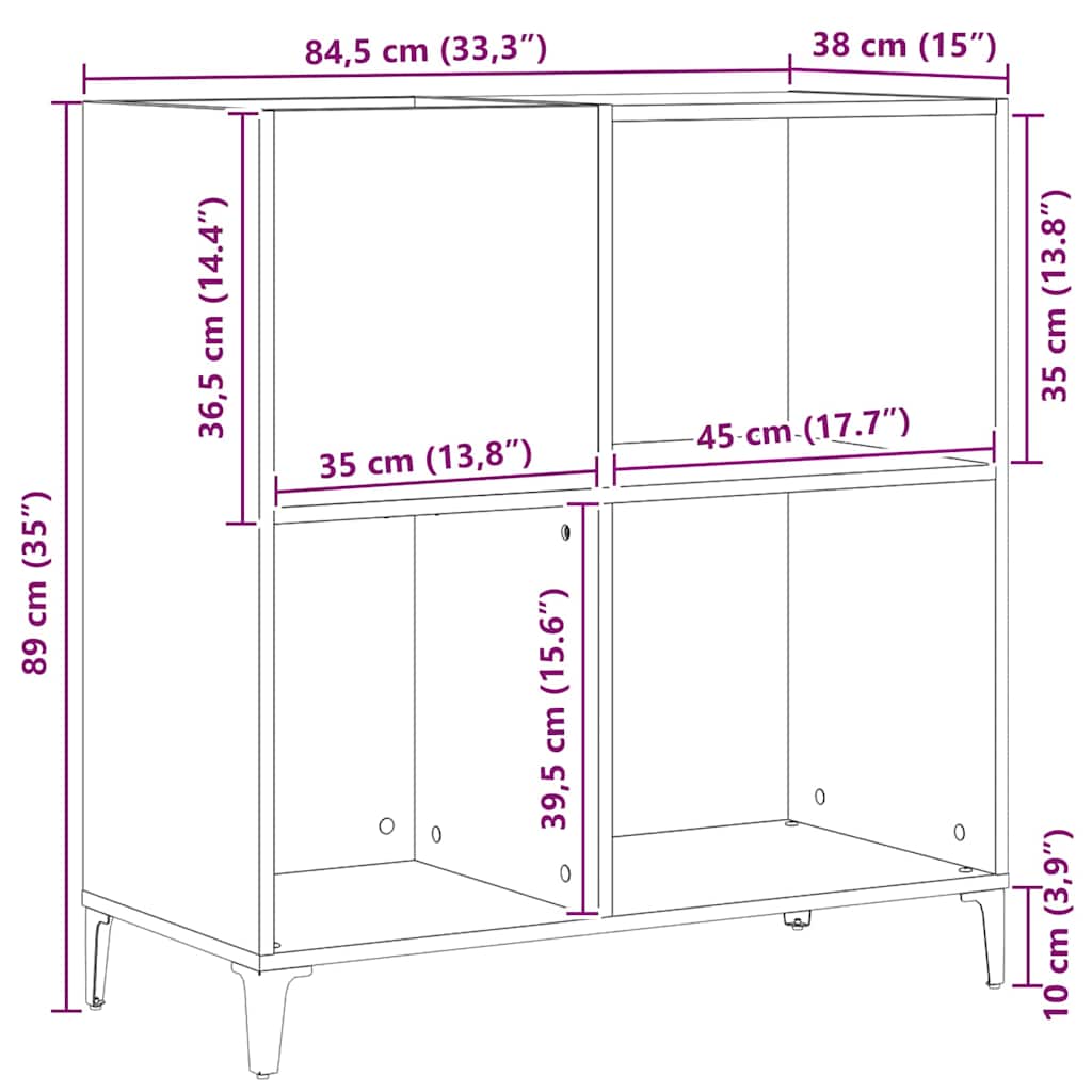 Mueble para discos de vinilo Roble Negro 84,5 x 38 x 89 cm