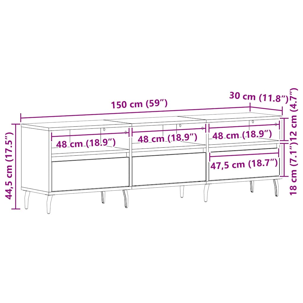 Mueble de TV Roble Negro 150 x 30 x 44,5 cm