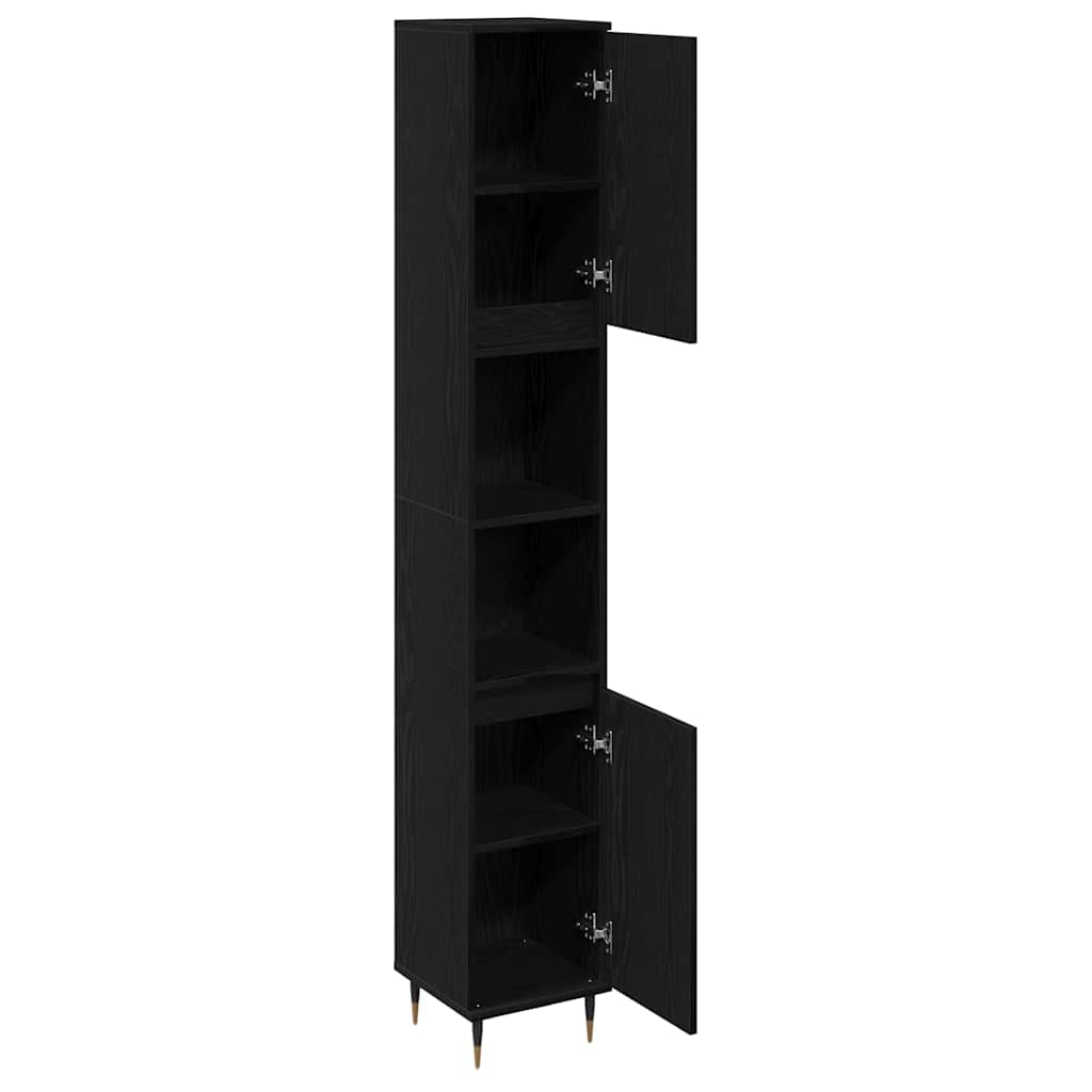 Gabinete de Baño con estante Roble Negro 30 x 30 x 190 cm