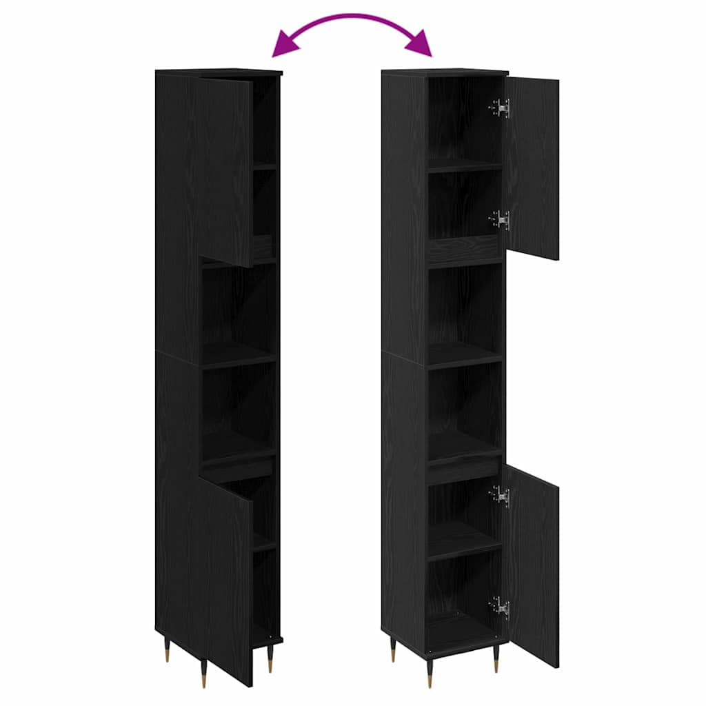 Gabinete de Baño con estante Roble Negro 30 x 30 x 190 cm