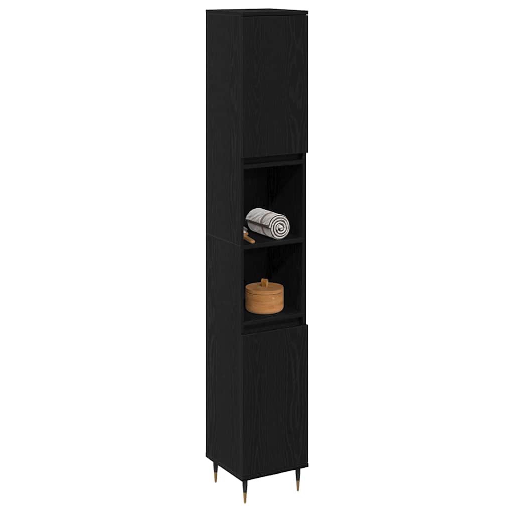 Gabinete de Baño con estante Roble Negro 30 x 30 x 190 cm