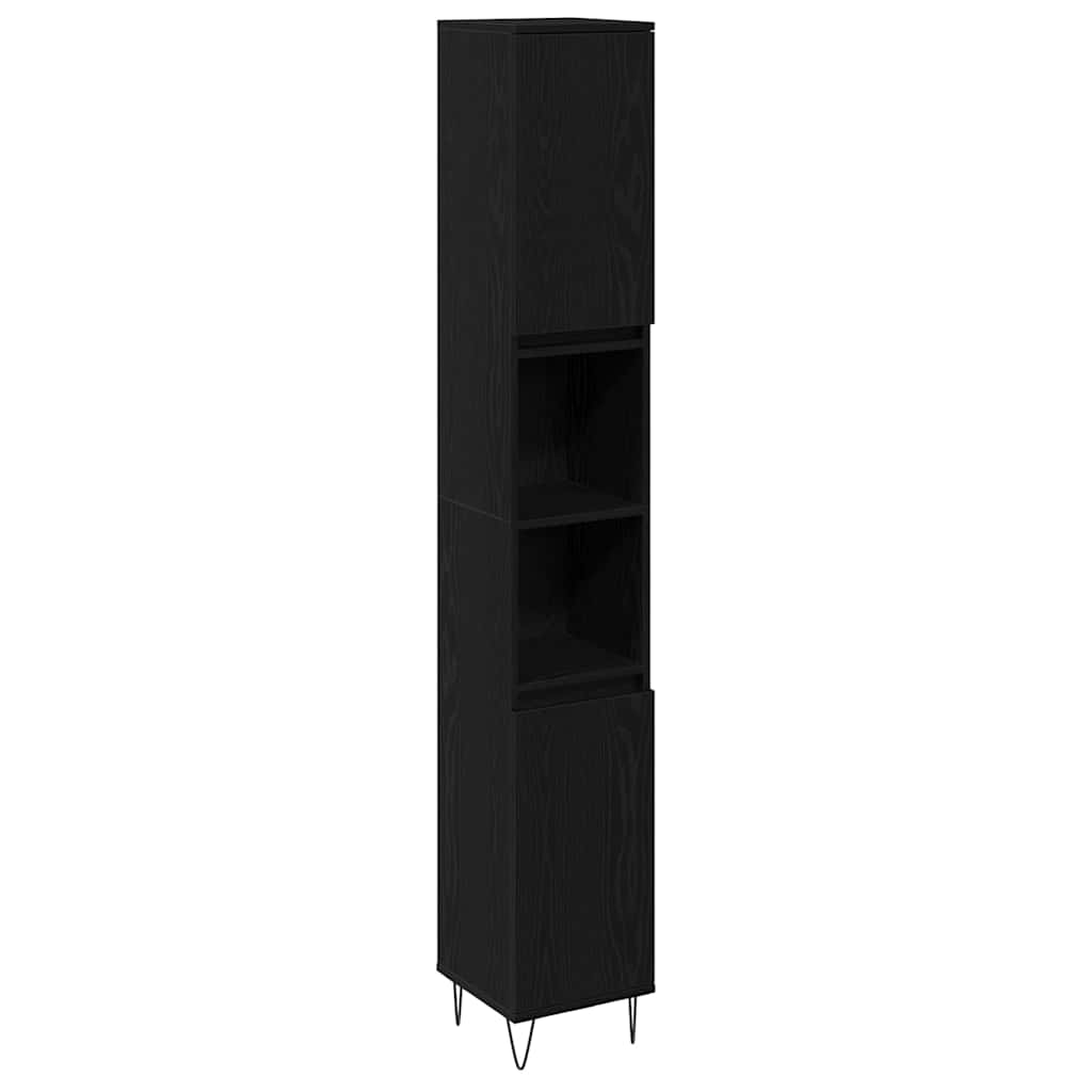 Gabinete de Baño con estante Roble Negro 30 x 30 x 190 cm
