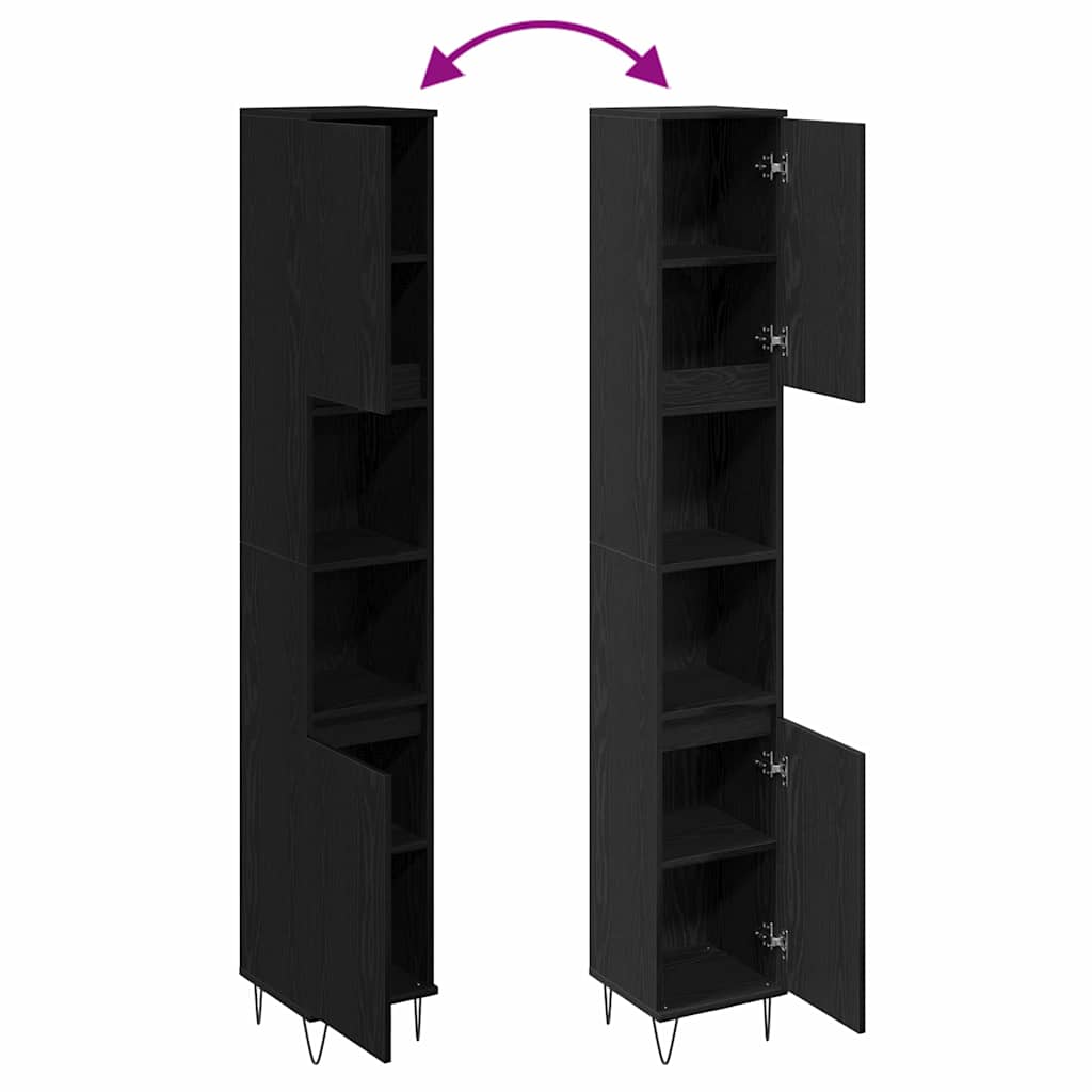 Gabinete de Baño con estante Roble Negro 30 x 30 x 190 cm