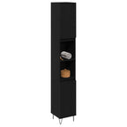 Gabinete de Baño con estante Roble Negro 30 x 30 x 190 cm