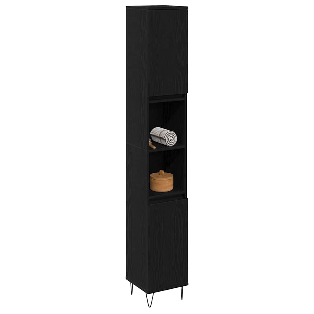 Gabinete de Baño con estante Roble Negro 30 x 30 x 190 cm