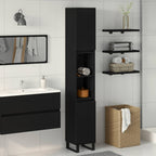 Gabinete de Baño con estante Roble Negro 30 x 30 x 190 cm