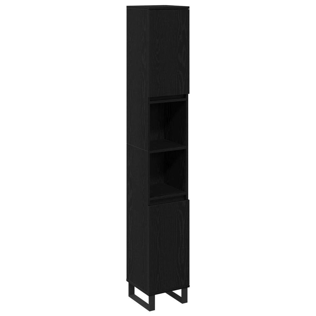 Gabinete de Baño con estante Roble Negro 30 x 30 x 190 cm