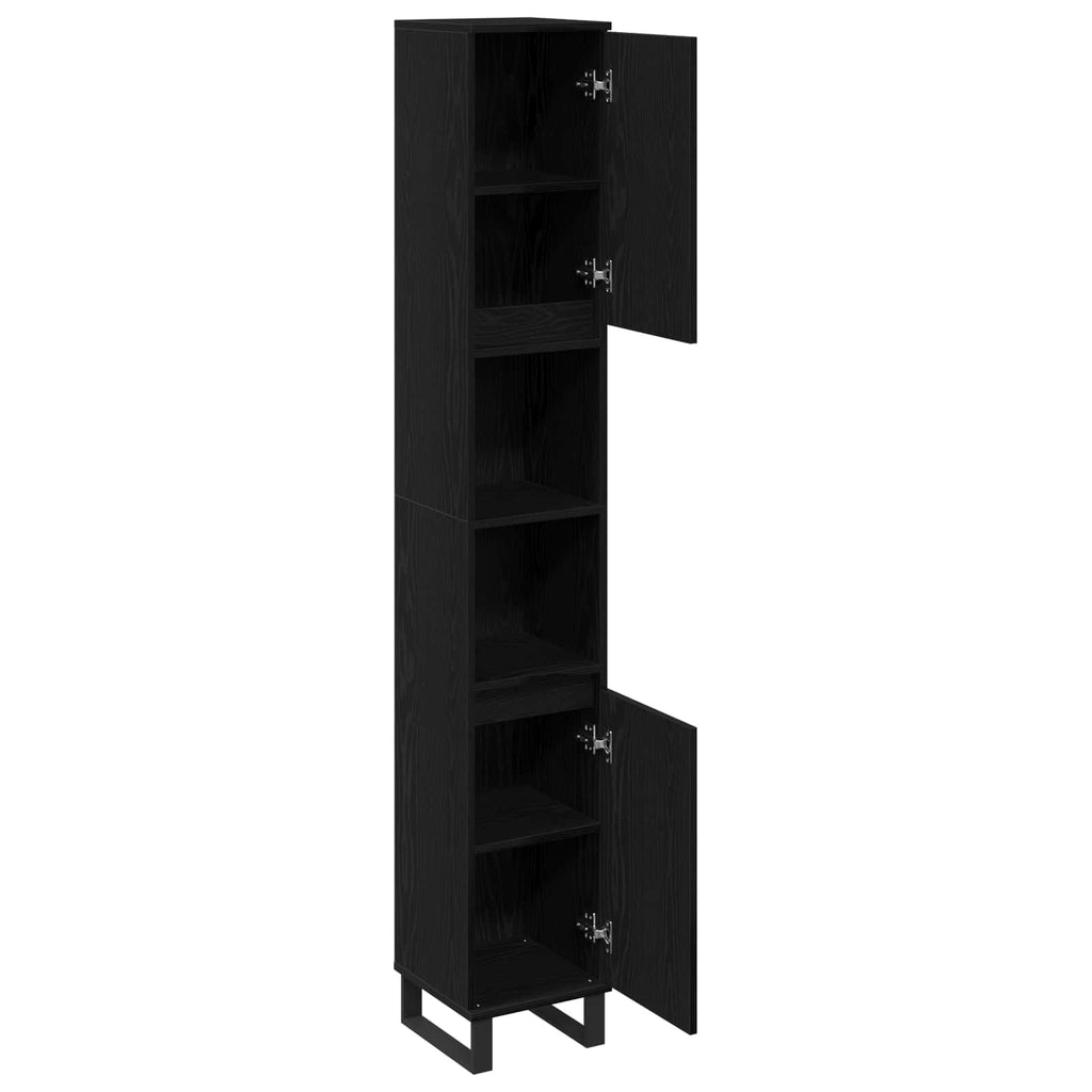 Gabinete de Baño con estante Roble Negro 30 x 30 x 190 cm