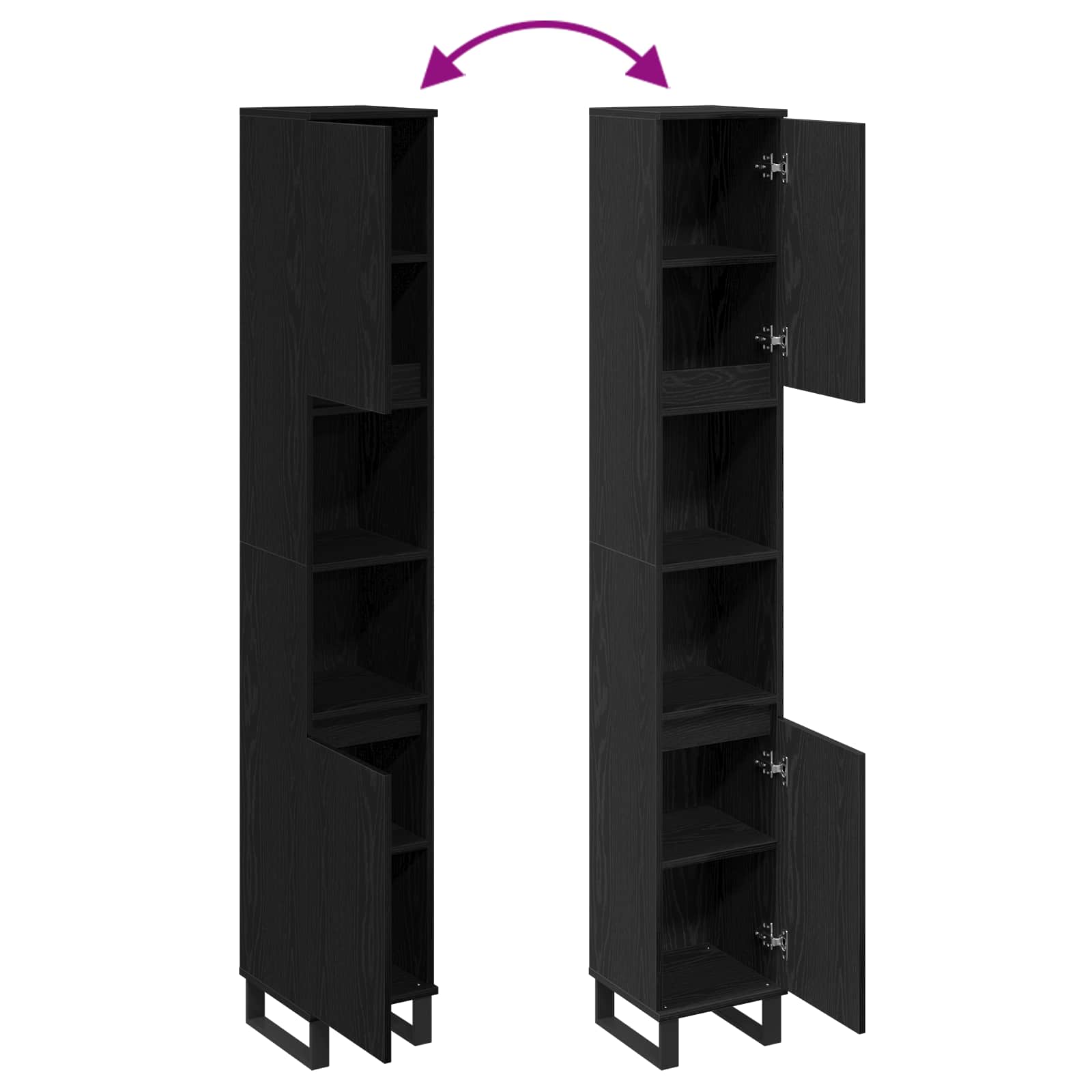 Gabinete de Baño con estante Roble Negro 30 x 30 x 190 cm