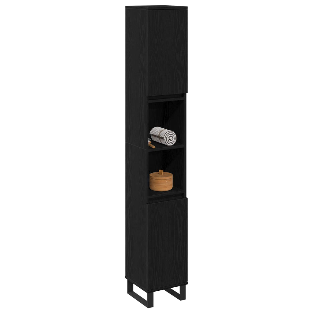 Gabinete de Baño con estante Roble Negro 30 x 30 x 190 cm