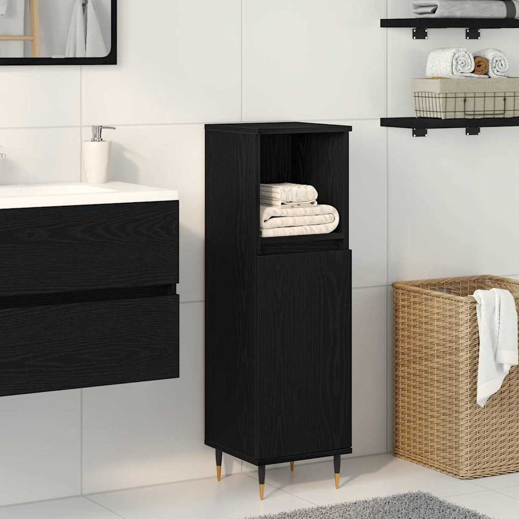 Gabinete de Baño con estante Roble Negro 30 x 30 x 100 cm