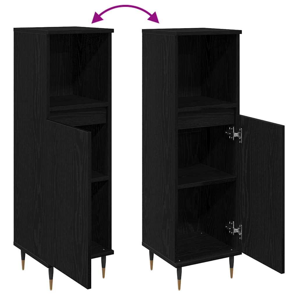 Gabinete de Baño con estante Roble Negro 30 x 30 x 100 cm