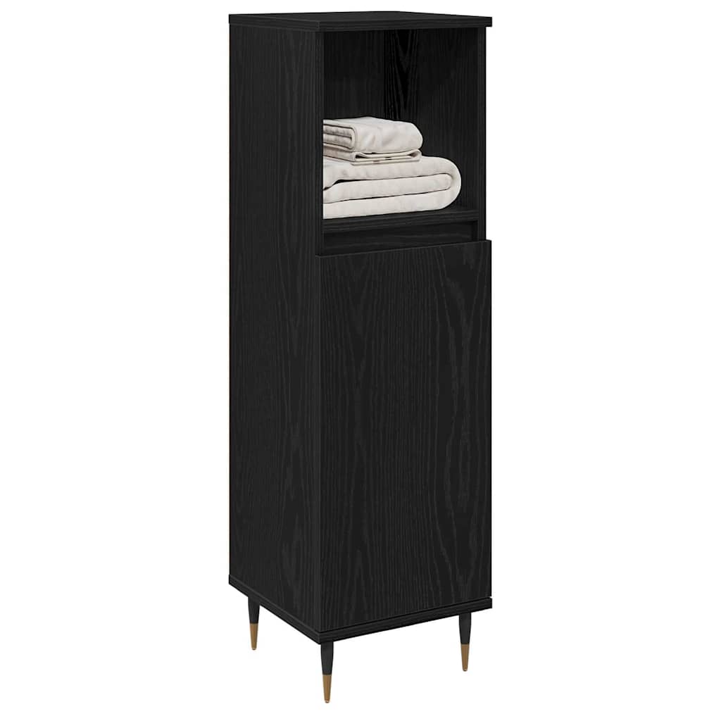 Gabinete de Baño con estante Roble Negro 30 x 30 x 100 cm