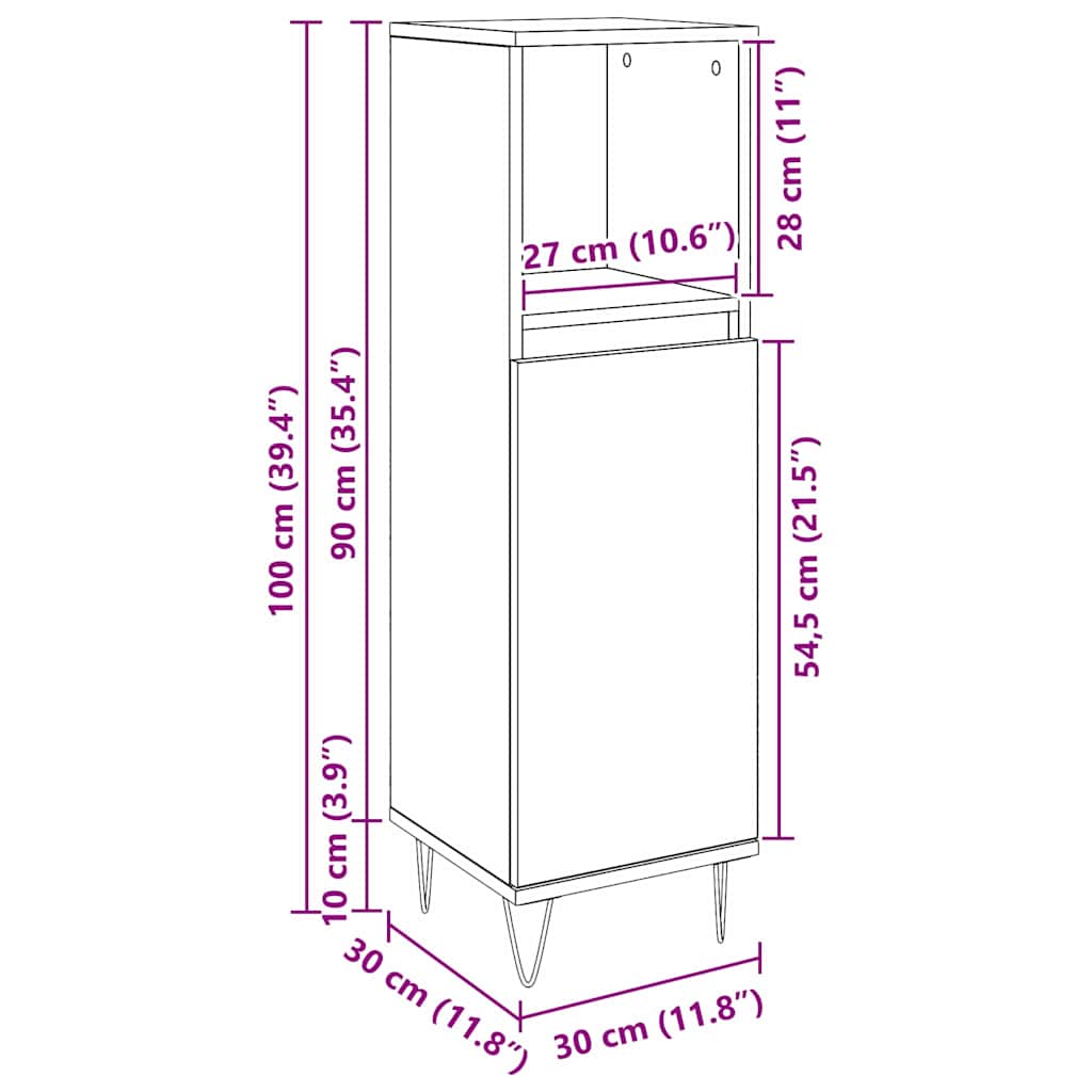Gabinete de Baño con puerta Roble Negro 30 x 30 x 100 cm