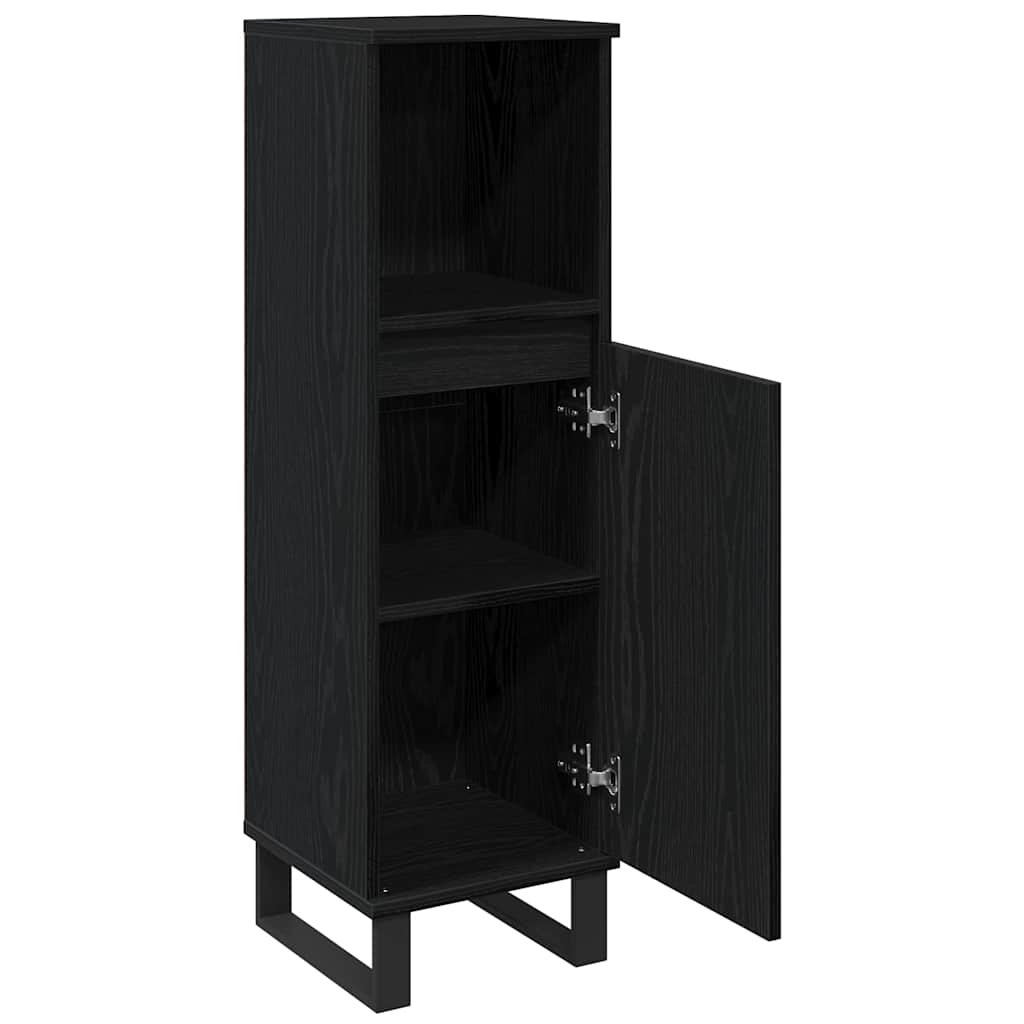 Gabinete de Baño con estante Roble Negro 30 x 30 x 100 cm