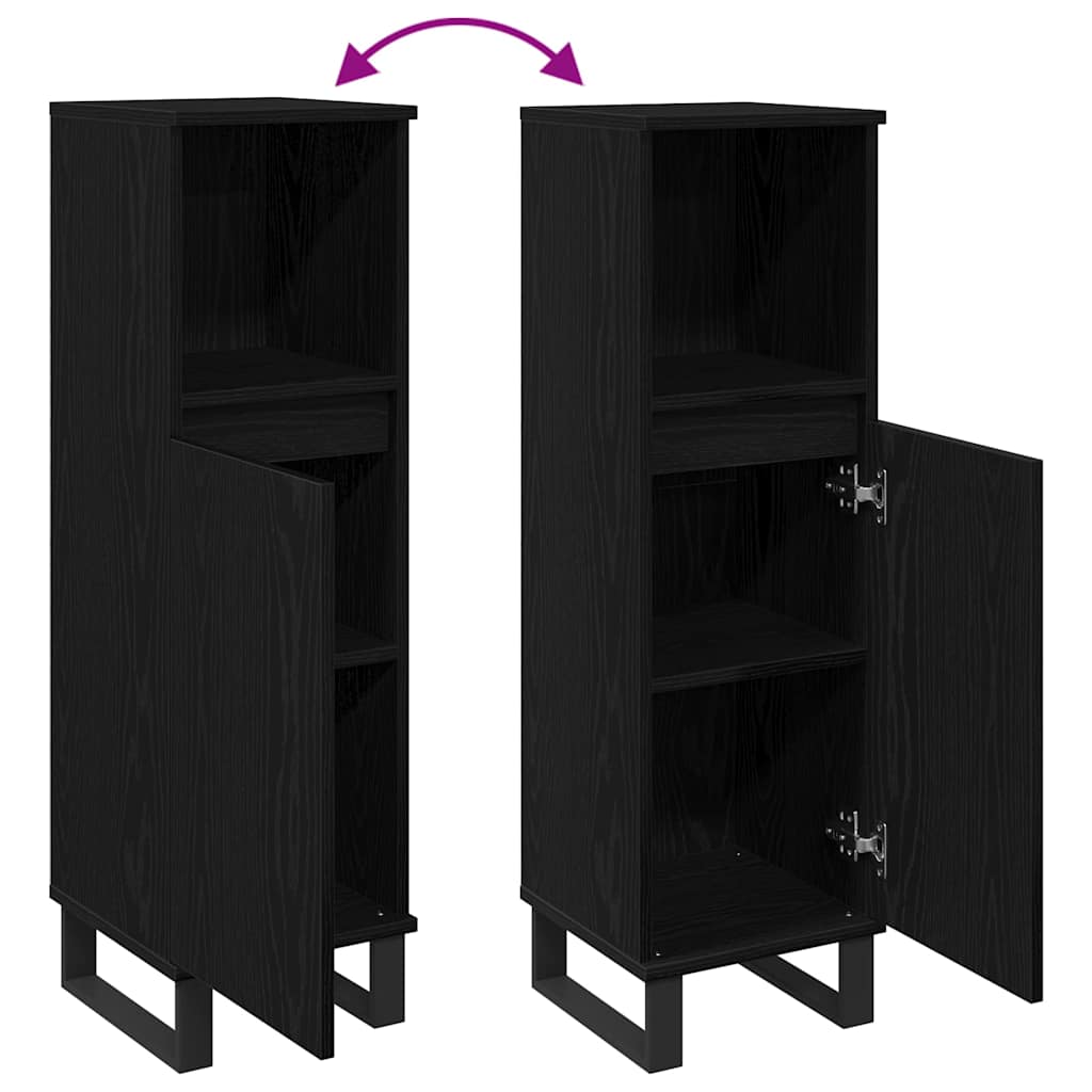 Gabinete de Baño con estante Roble Negro 30 x 30 x 100 cm
