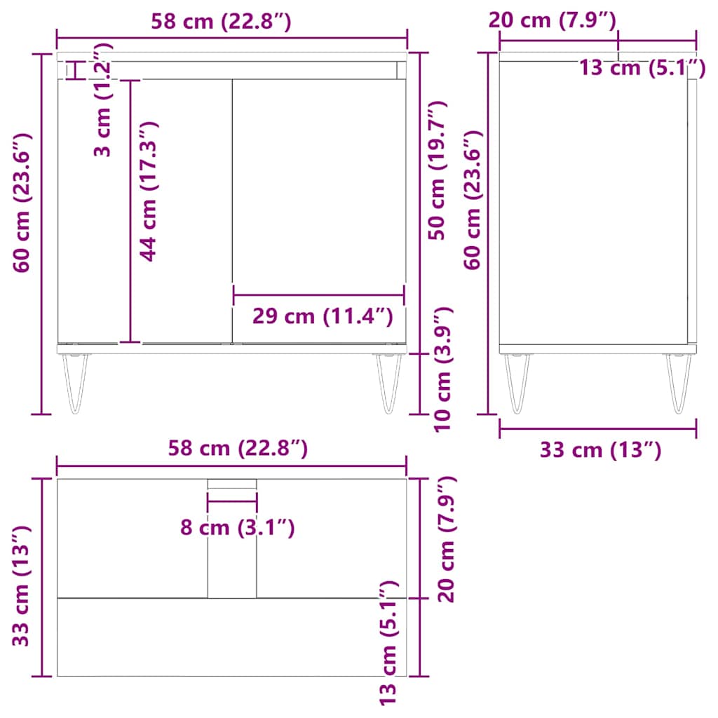 Gabinete de Lavabo para Baño Roble Negro 58 x 33 x 60 cm