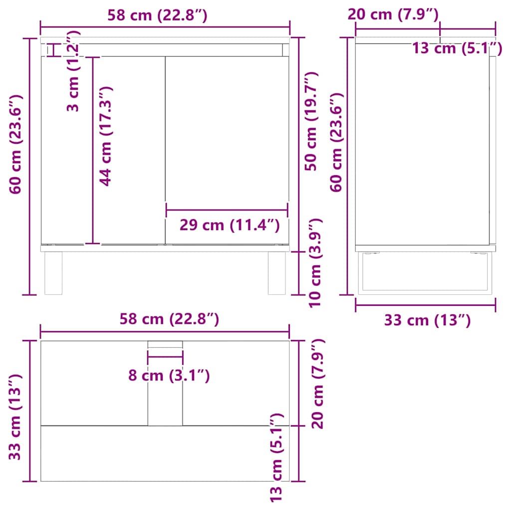 Gabinete de Lavabo para Baño Roble Negro 58 x 33 x 60 cm