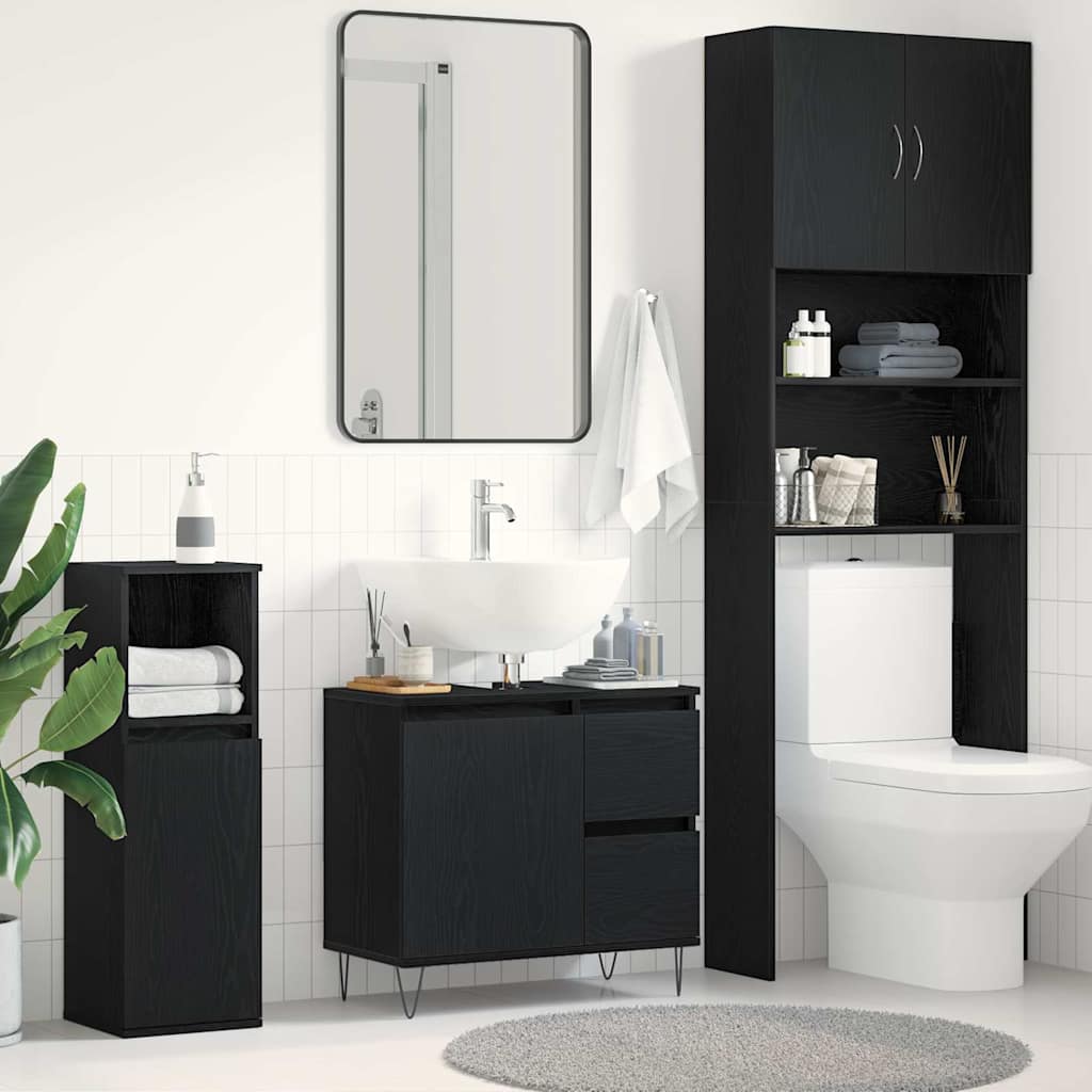 Gabinete de Lavabo para Baño Roble Negro 65 x 33 x 60 cm
