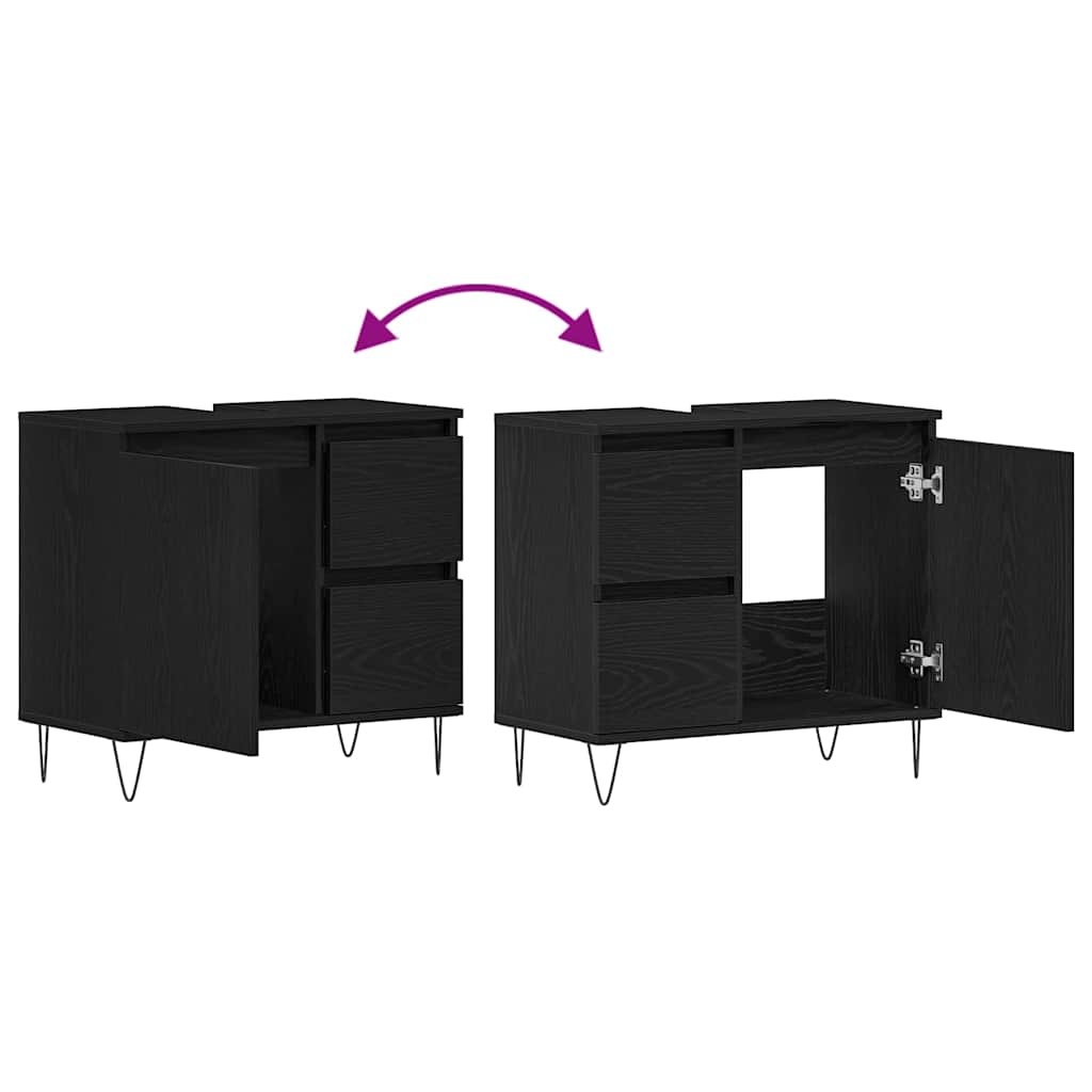 Gabinete de Lavabo para Baño Roble Negro 65 x 33 x 60 cm
