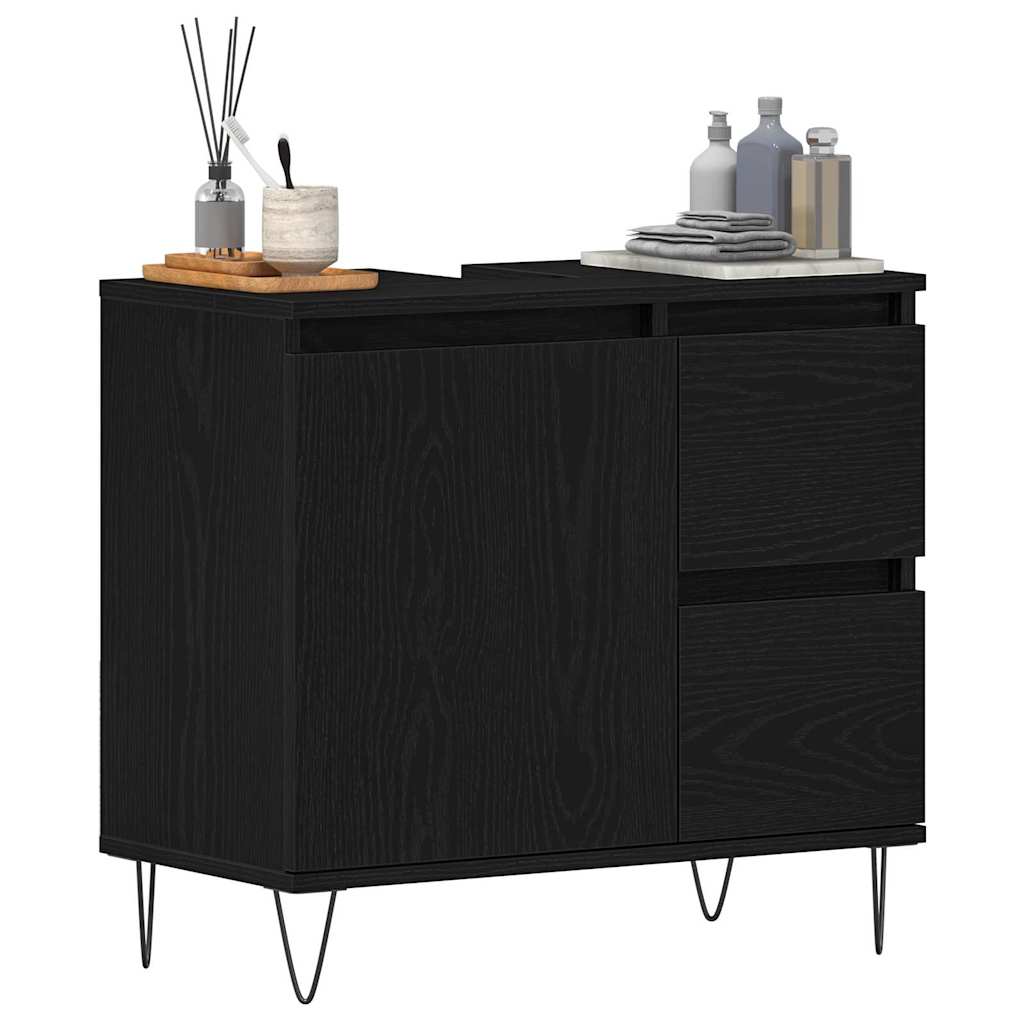 Gabinete de Lavabo para Baño Roble Negro 65 x 33 x 60 cm