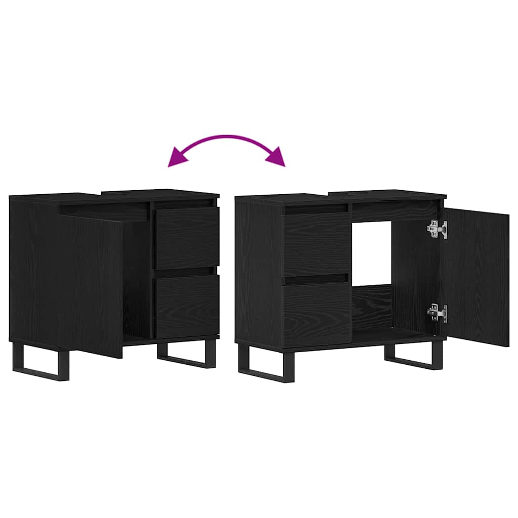 Gabinete de Lavabo para Baño Roble Negro 65 x 33 x 60 cm