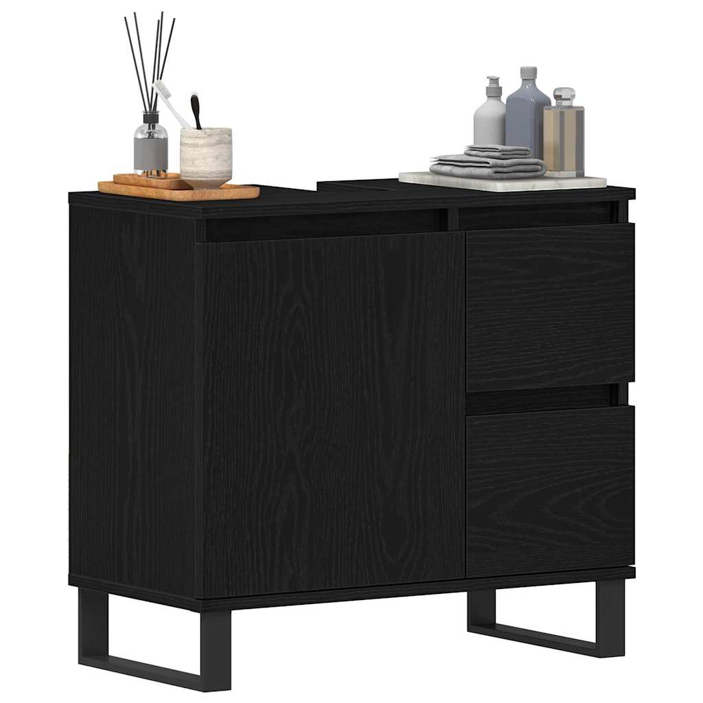 Gabinete de Lavabo para Baño Roble Negro 65 x 33 x 60 cm