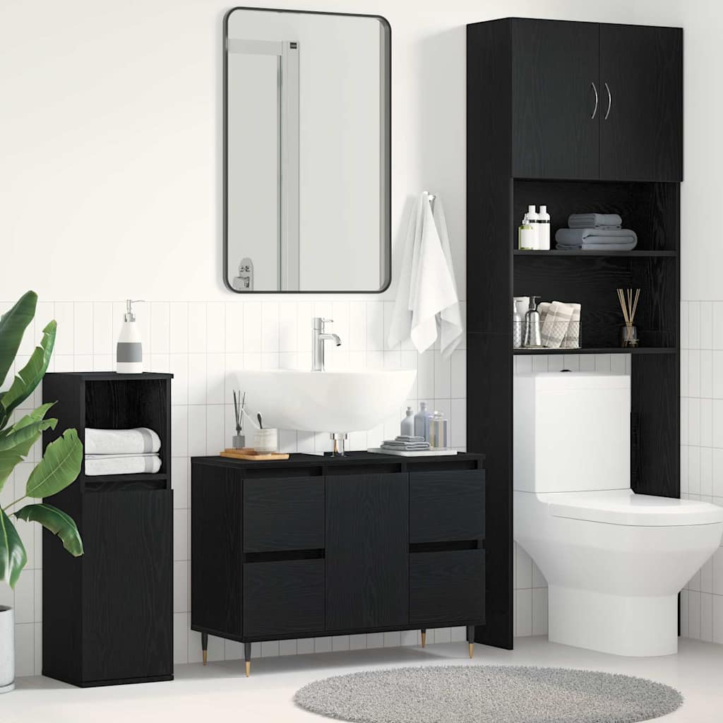 Gabinete de Lavabo para Baño Roble Negro 80 x 33 x 60 cm