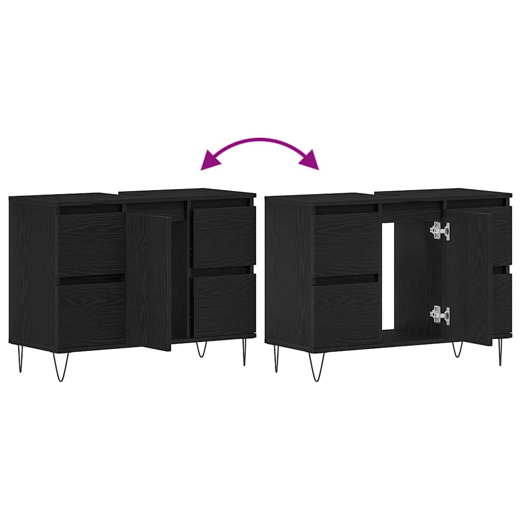 Gabinete de Lavabo para Baño Roble Negro 80 x 33 x 60 cm