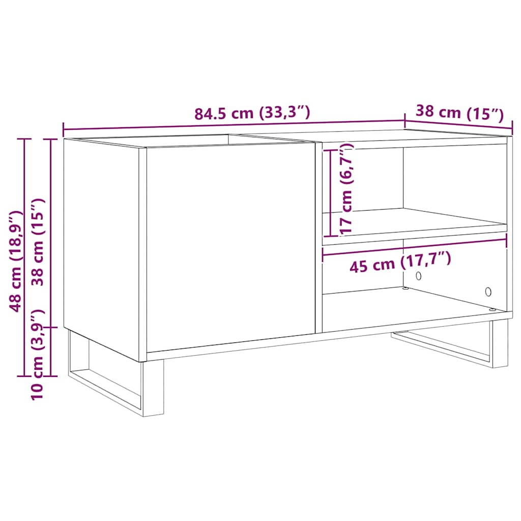 Mueble para discos de vinilo Roble Negro 85 x 38 x 48 cm
