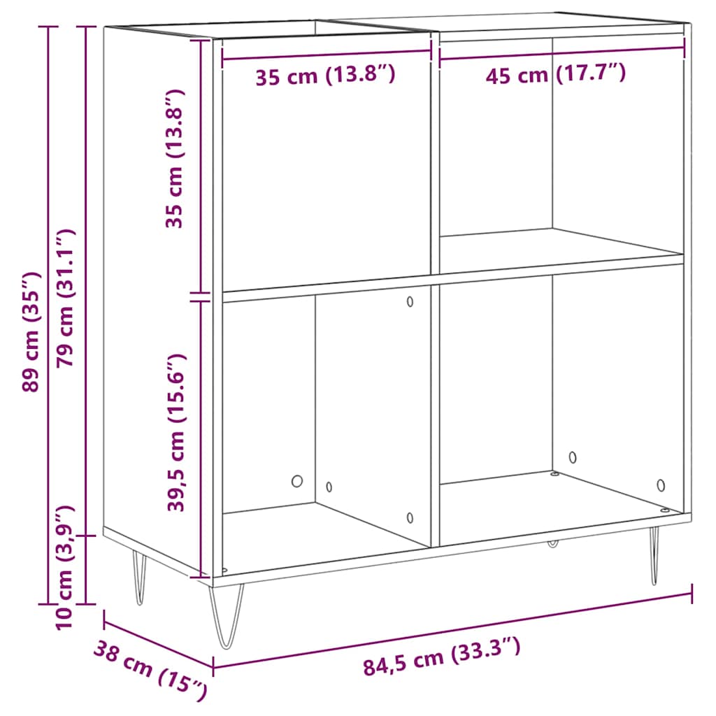 Mueble para discos de vinilo Roble artisan 85 x 38 x 89 cm