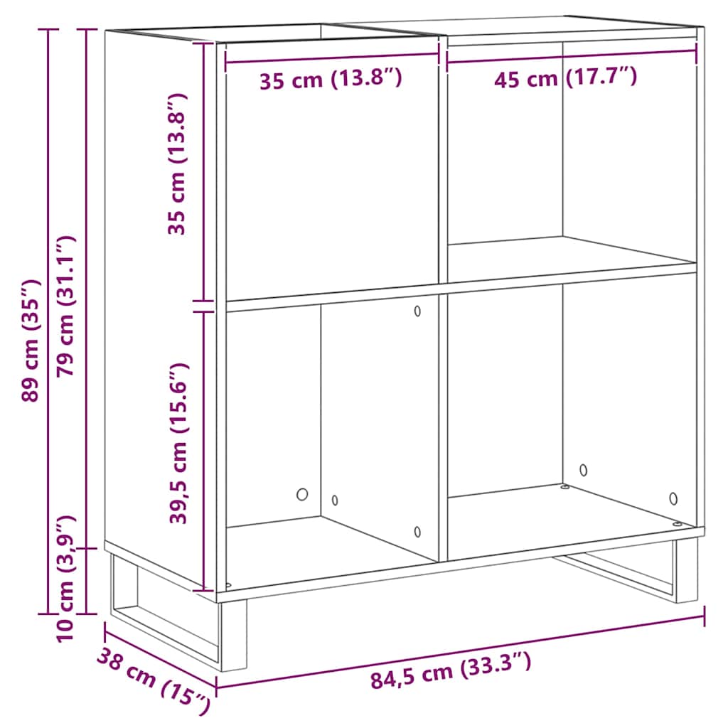 Mueble para discos de vinilo Madera vieja 84,5 x 38 x 89 cm