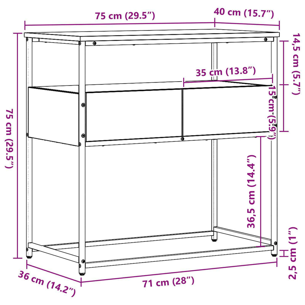 Mesa Consola Roble Negro 75 x 40 x 75 cm Madera de ingeniería