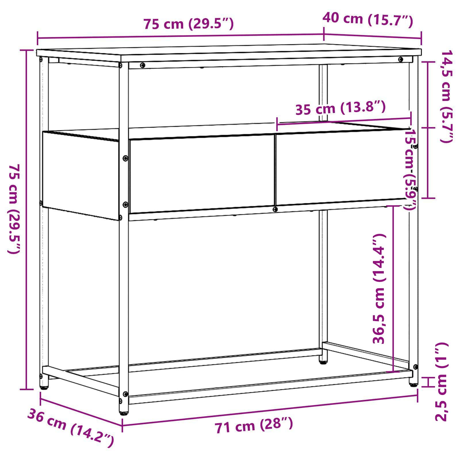 Mesa Consola Roble Negro 75 x 40 x 75 cm Madera de ingeniería