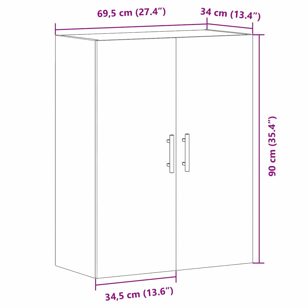 Mueble de pared Roble Negro 69,5 x 34 x 90 cm