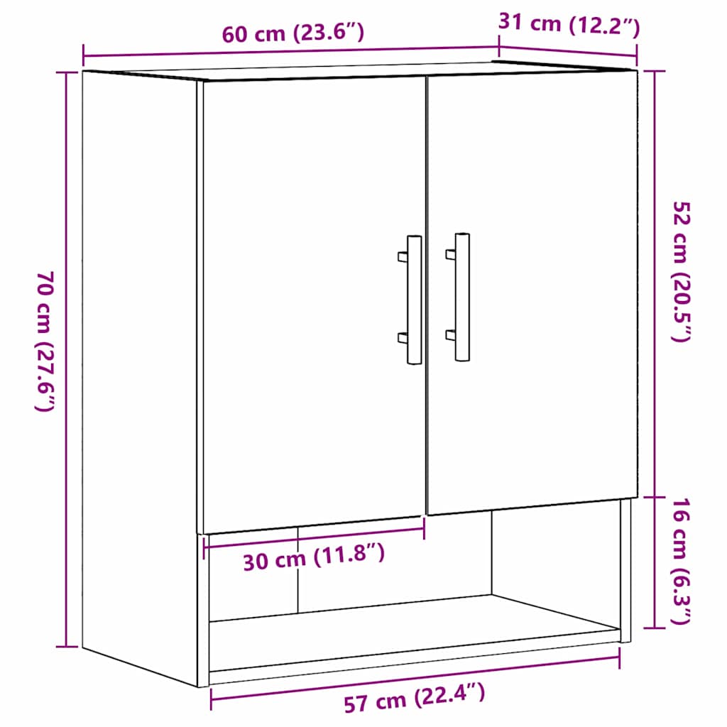 Mueble de pared Montaje en la pared Roble Negro 60 x 31 x 70 cm