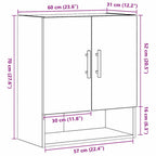 Mueble de pared Montaje en la pared Roble Negro 60 x 31 x 70 cm