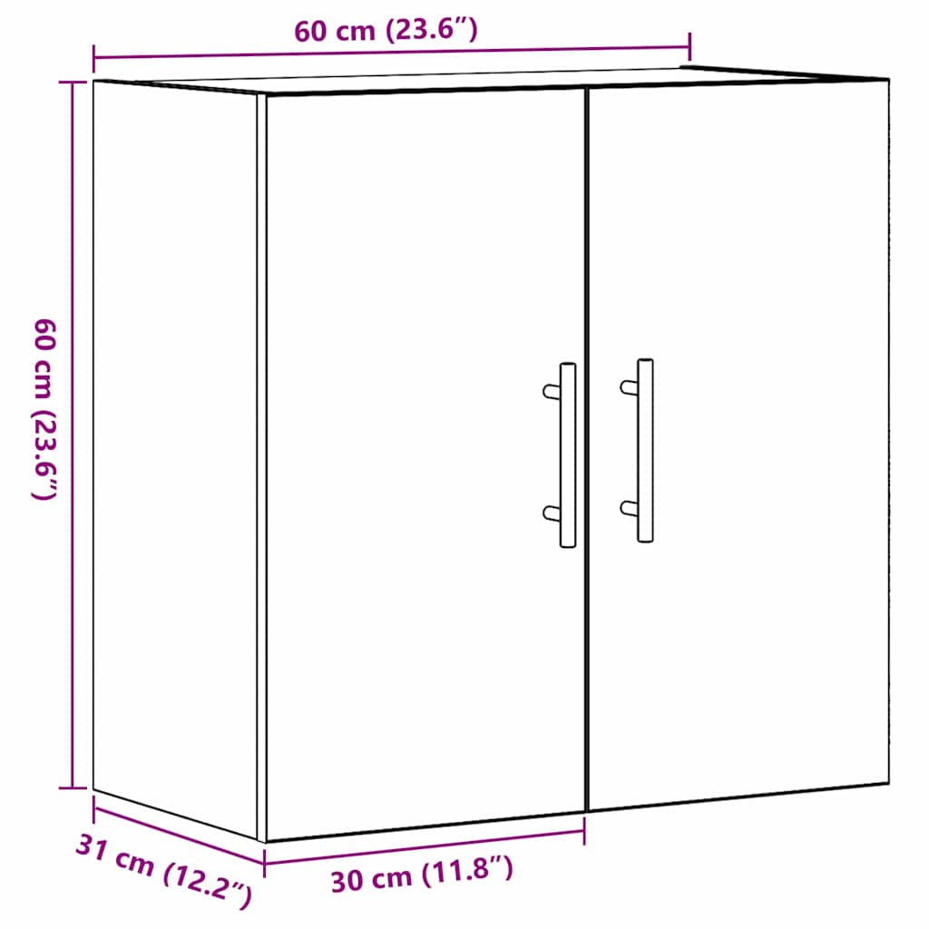 Mueble de pared Montaje en la pared Roble Negro 60 x 31 x 70 cm