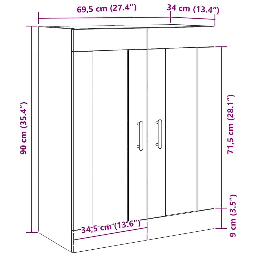 Mueble de pared Roble Negro 69,5 x 34 x 90 cm